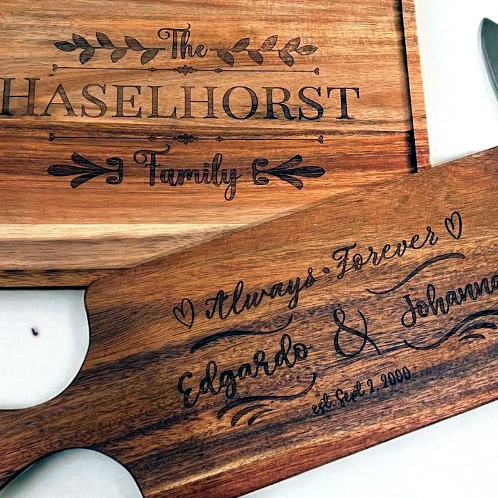 Custom laser engraved cutting boards by After Six Engraving