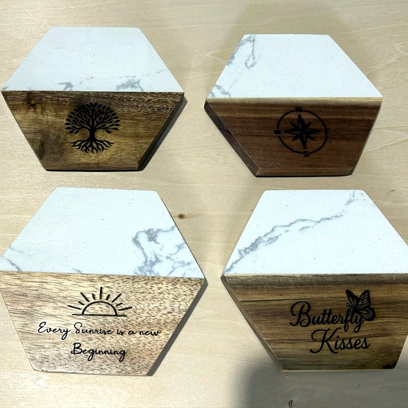 Laser engraved marble coasters by After Six Engraving