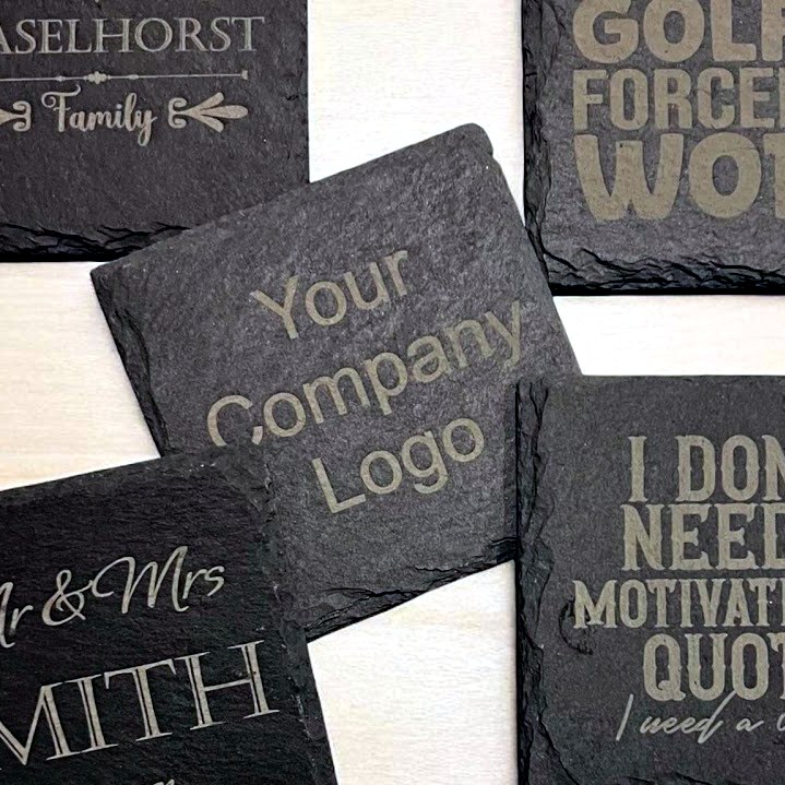 Laser engraved slate coasters