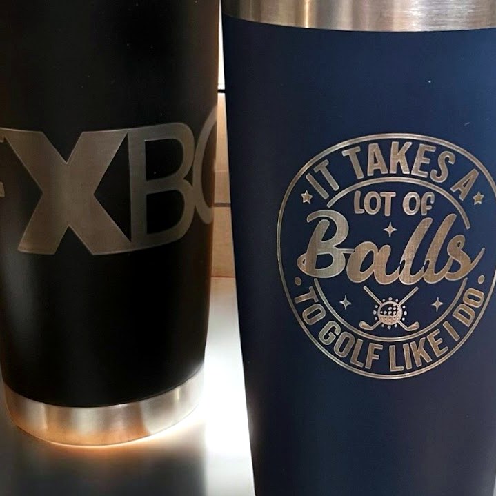 Custom laser engraved tumblers by After Six Engraving
